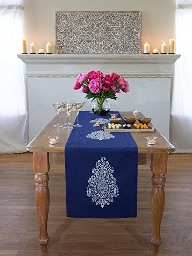 Mood Indigo ~ Modern Navy Blue White Paisley Print Table Runner 18x108