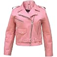 Ladies Pink Basic full cut Motorcycle Leather Jacket