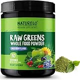 NATURELO Raw Greens Superfood Powder - Best Supplement to Boost Energy, Detox, Enhance Health - Organic Spirulina &amp; Wheat Grass - Whole Food Vitamins from Fruit &amp; Vegetable Extracts - 30 Servings