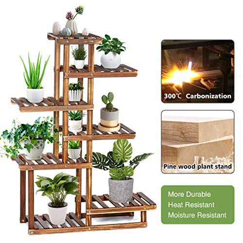 TOOCA Wood Plant Stand Indoor, 44” 7 Tier Outdoor Tall Plant Stand
