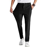 Runcati Mens Stretch Golf Pants Casual Slim Fit Dress Pants Elastic Waist Tapered Work Cropped Trousers