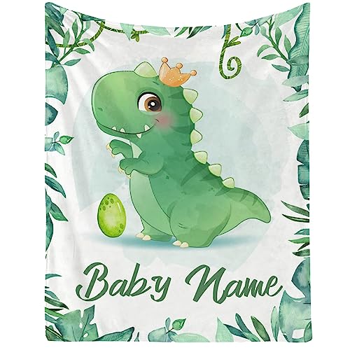 Custom Baby Name Dinosaur Blanket Gift for Girls Boys - Super Soft Flannel Blanket Comfy Cozy Throw Blanket Decor Room Birthday Christmas Sofa Couch-30 x40