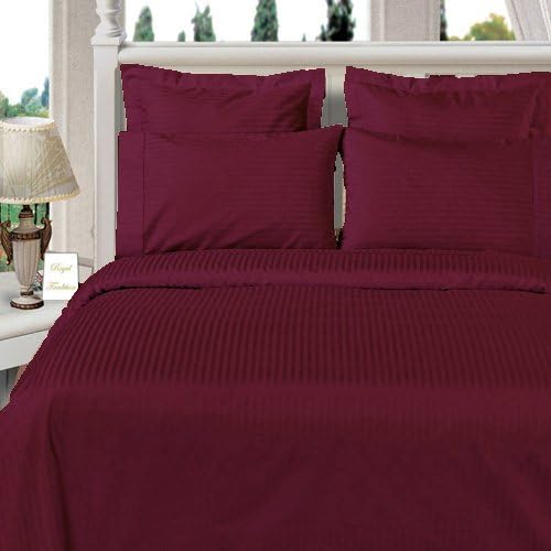 800 Thread Count Three (3) Piece California King Size Burgundy Stripe Duvet Cover Set, 100% Egyptian Cotton, Premium Hotel Quality