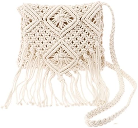 GUCHIS Retro Women Cotton line Crossbody Bag Hollow Out Woven Tassel Bag Bohemian Beach Messenger Bag