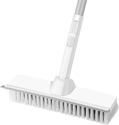 Thboxes Floor Scrubbing Brush with Long Handle 9 Inch 2 in 1 Squeegee