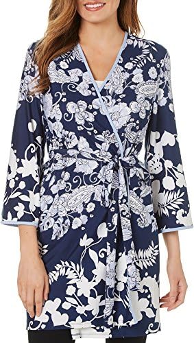 Linea Donatella Womens Juno Floral Wrap Robe Small/Medium Blue/White