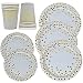 150 Blue and Gold Party Supplies Disposable Paper Plates and Cups Set for 50, Gold Metallic Foil Dots on Blue 50 Dinner Plates 50 Dessert Plates 50 9 oz Cups for Boy Baby Shower Babys First Birthday