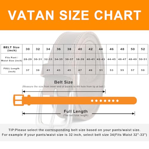 Vatan Men's Genuine Leather Casual Every Day Jeans Belts, Handmade Men Leather Belt with Gift Box