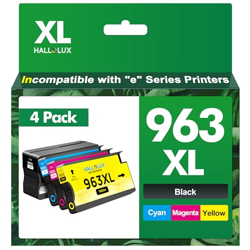 HALLOLUX 963XL Compatible for HP 963 XL Multipack Cartridges for OfficeJet Pro 9010 9012 9015 9020 9022 9013 9014 9016 9019 9025 (Black Cyan Yellow Magenta, 4-Pack)