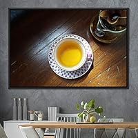Framed Canvas Wall Art Cup of Tea Coffee Dark Drinks Farmhouse/Country Group Multicolor Photography Realism - 16x24 inches