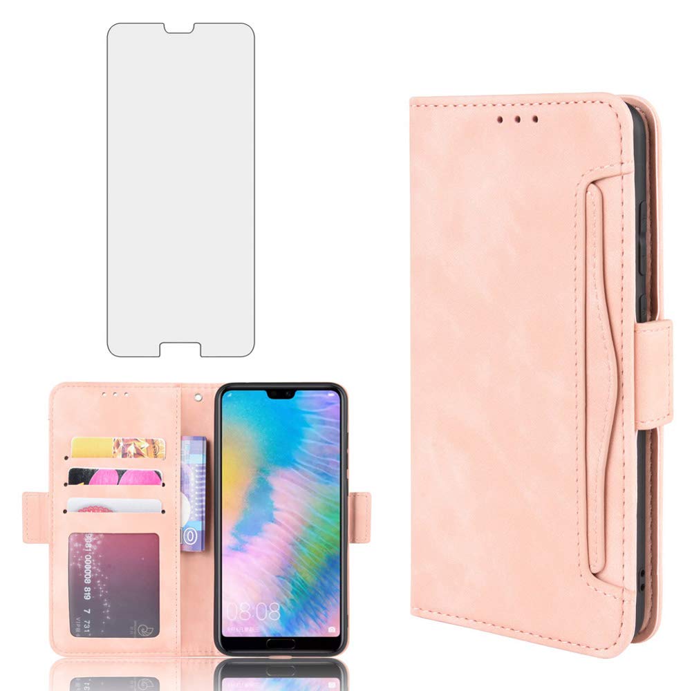 Phone Case for Huawei P20 Pro Wallet Purse Leather Flip With Tempered Glass Screen Protector Card Holder Slot Stand Kickstand Shockproof Protective Huwai Hawaii P 20Pro P20pro huaweip20pro Rose Gold — image 1