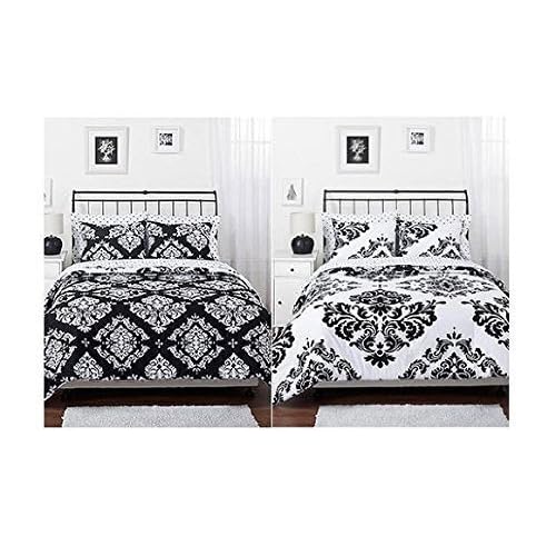 Black White Damask Reversible Girls Teens Queen Comforter Set