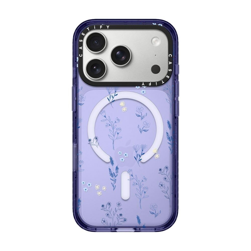 CASETiFY Impact iPhone 17 Pro Case [Slim/Compatible with Magsafe / 8.2 ft. 4X Military Grade Drop Protection] - Small Blue Flowers - Soft Blue