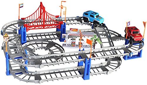 Multi-Track Rail Car Building Block Railway Train Set, Educational Kids DIY Assembly Toy with Race Track,ompatible Most Name Brand Railway Systems