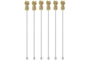 BARSOUL Stir Sticks Cocktail Swizzle Sticks Stainless Steel for Drinks and Coffee Reusable with 3D Pineapple Top,Set of 6