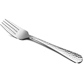 E-far Stainless Steel Hammered Salad Forks Set of 6, 6.7 Inch | Silverware Flatware Small Forks for Appetizer Dessert, Round Edge &amp; Mirror Finish, Dishwasher Safe
