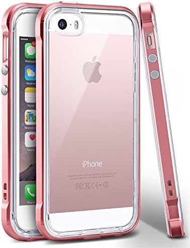 iPhone SE Case, Ansiwee Reinforced PC Frame Highly Durable Crystal Slim Shock-Absorption Flexible Soft Rubber TPU Bumper Hybrid Protective Case for Apple iPhone SE/iPhone 5s 5 (Rose Gold)