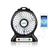 Portable USB Fan Battery Operated Fan with Flashlight, Quiet and Powerful Rechargeable Desk Fan for Phone Charge,Outdoor,Office,Backpacking (Black)