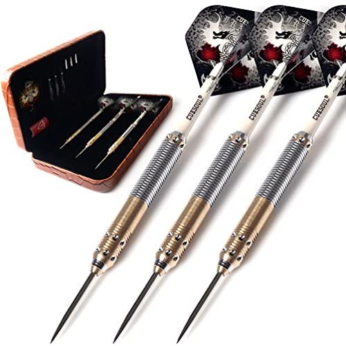 CUESOUL Dragon Series 25 Grams Professional Steel Tip Darts Set Brass Barrels Shockproof Deluxe PU Carry Case Nylon Shafts Well Balanced (JL-SL-J2206L)