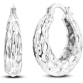 Parmuz 925 Sterling Silver Chunky Hoops Earring Wide Thick Hypoallergenic Oval Big Large Lightweight Teardrop Hoop Earring Jewelry for Women 30MM