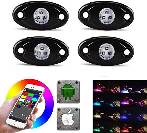 LED Rock Light Kits with 4 Pods RGB Lights for Offroad, Crawling, Climbing Waterproof, SoundSync, Bluetooth App Controls Lamp Waterproof (4 pods)