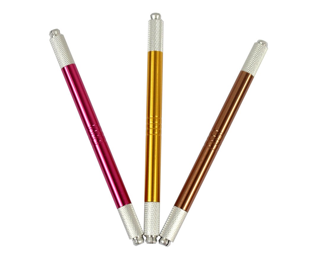 Ranvi Microblading Manual Tattoo Eyebrow Pen For Permanent Makeup Supplies | Durable Aluminum Pen With Lock-Pin Tech & Ergonomic Grip | Shape Brows, Fuller & Lush,3 PCS (gold, rose, brown)