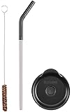 Klean Kanteen 3 Piece Straw Lid Set with Splash Proof Lid, Stainless Steel Straw with Safe Silicone Flex Tip and Cleaning Brush