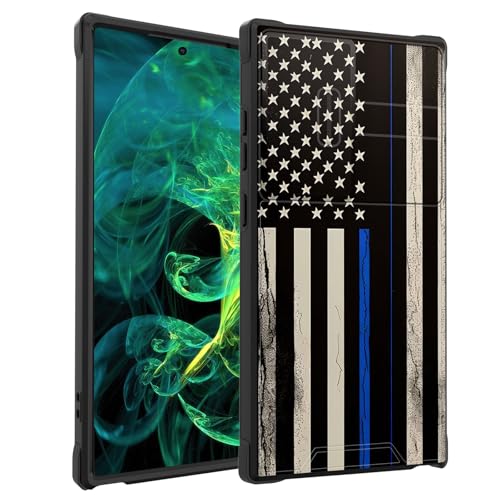 smauncucn for Galaxy S26 Ultra Case with Slide Camera Cover,Heavy Duty Dual Layer Hybrid Shock Proof Protective Rugged Bumper Case for Samsung Galaxy S26 Ultra 6.9" 2026,Thin Blue Line American Flag