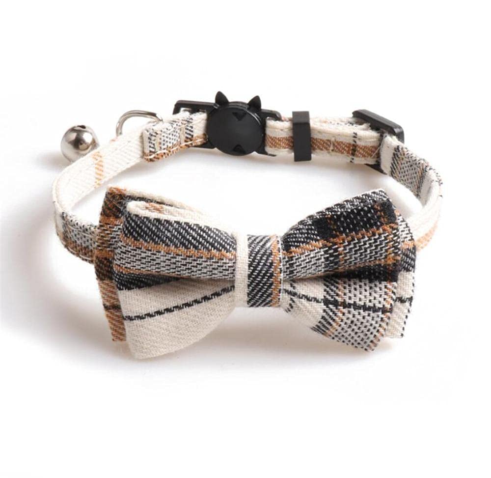 DUORUIMI Cat Collar with Bell Bow Tie Safety Quick Release Adjustable for Pets Kitten Plaid Pattern