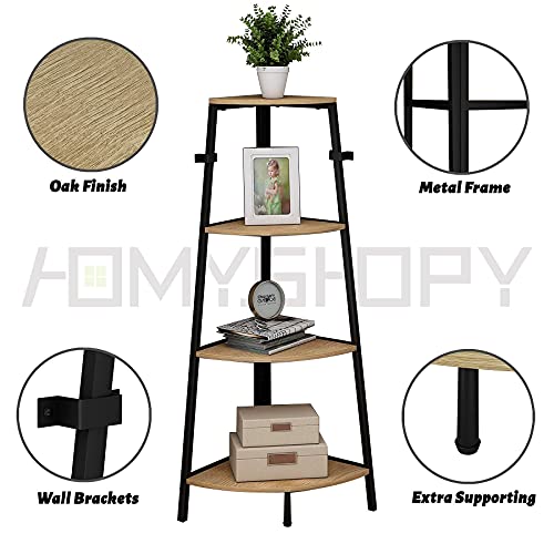 4Tier Corner Bookcase, Industrial Metal Storage Corner Shelf