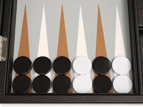 13-inch Premium Backgammon Set - Travel Size - Black Board, White and Rum Points