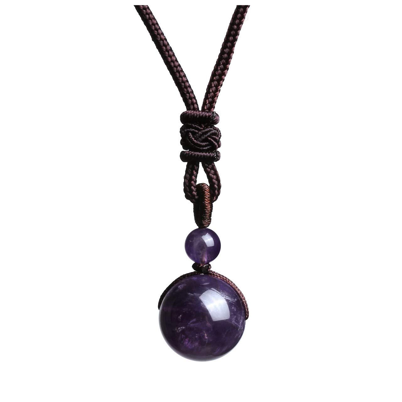 JSDDE Amethyst Crystal Round Stone Pendant Necklace Healing Crystals Gemstone Bead Necklace for Men Women