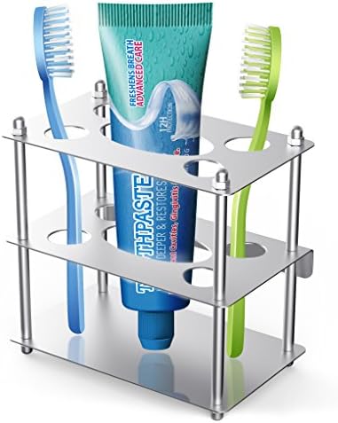 Toothbrush Holder, Stainless Steel Toothbrush and Toothpaste Holder, Razor Blade Organizer Stand for Bathroom - Square