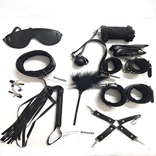 VOVOV 10 Piece Bed Restraints Kit with Adjustable Fur Leather Wrist Cosplay (black)