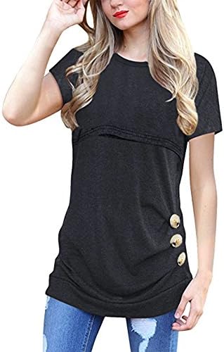 Amazing speed Women Breastfeeding Nursing Tops Button Side Short Sleeve Maternity Breastfeeding Shirt (Gray, L)