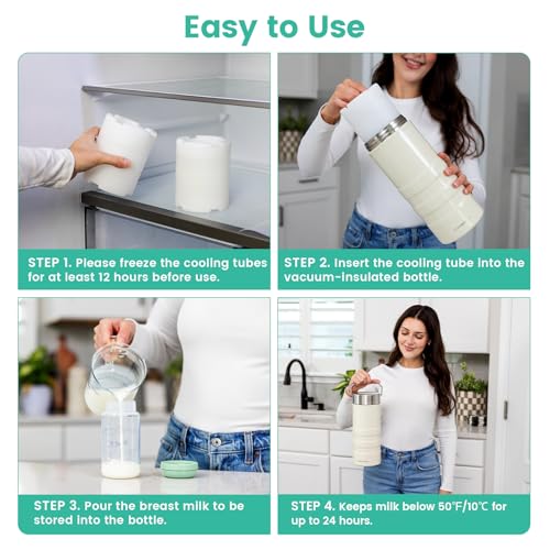 KEKHEALTH 22oz Breast Milk Cooler for Work and Travel, 24 Hours All-Day Cooling, Large Capacity Portable Breastmilk Chiller with 2pcs Breastmilk Storage Bottle, Baby Feeding Essentials