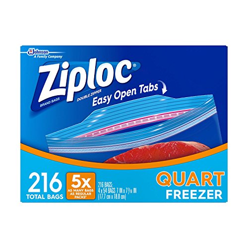 Ziploc Double Zipper Quart Freezer Bags, 216 Count (Pack of 2)...