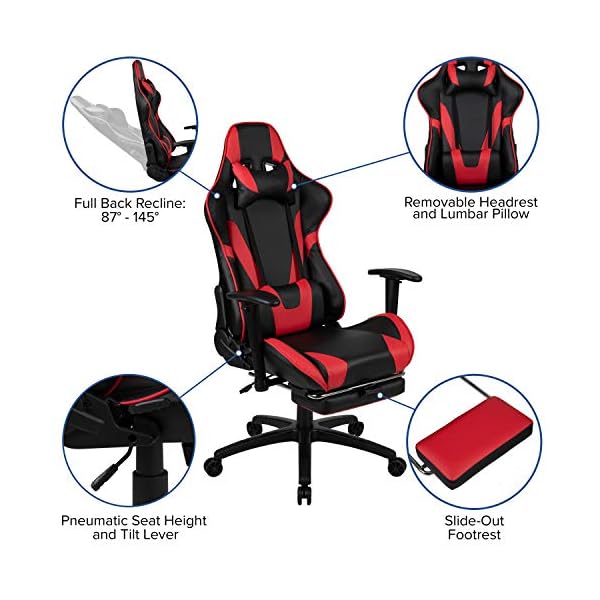 Silla Escritorio Computadora apoya piés y cabeza Eco Cuero Rojo - Imagen 6