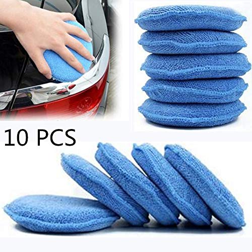 ZUKABMW Car Waxing Polish Sponge, 10 pc Microfiber Wax Applicator, Ultra-soft Microfiber Wax Applicator Pads with Pocket Wax Applicator for Cars Wax Applicator foam sponge Dia 5inch (Blue)
