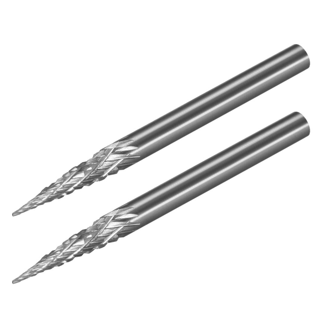 sourcing map Tungsten Carbide Rotary Files 1/8" Shank, Double Cut Cone Shape Rotary Tool 3mm Dia, for Die Grinder Drill Bit Wood Soft Metal Carving Polishing Model Engineering, 2pcs