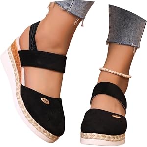 Kazynaptix Women's Closed Toe Orthopedic Wedge Sandals 2026 Elastic Ankle Strap Platform Espadrilles Low Heel Sandals Wide Wi