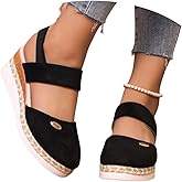 Closed Toe Wedge Sandals for Women 2026 Platform Espadrilles with Adjustable Ankle Strap Anti-Slip Casual Heels Comfortable Summer Dressy Beach Vacation Shoes