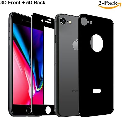 GAHOGA iPhone 8 /7 Front and Back Screen Protector 3D Full Coverage Tempered Glass + 5D Back Glass - Black [10H Hardness][Anti-Scratch][Case Friendly]