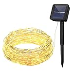 Cymas Solar String Lights, 33ft 100 LED Waterproof Fairy String Light with 8 Working Modes for Patio, Parties