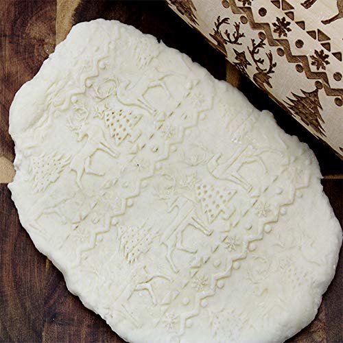 Christmas Wooden Rolling Pins,Engraved Embossing Rolling Pin with Christmas Deer Pattern for Baking Embossed Cookies,Rolling Pin Kitchen Tool 17inch (2 pack)