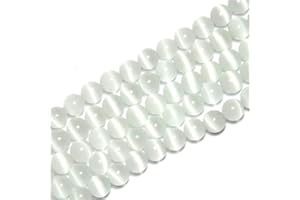 LIFAVOVY White Cat Eye Beads Round 8mm Semi Precious Gemstone Loose Beads for Jewelry Making (48pcs/Strand)