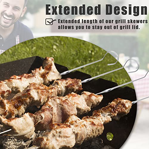 MCPINKY Kabob Skewers, 20 PCS Flat Grilling Skewers Stainless Steel Kebab Sticks Roast Needles for Meat Shrimp Vegetable Camping