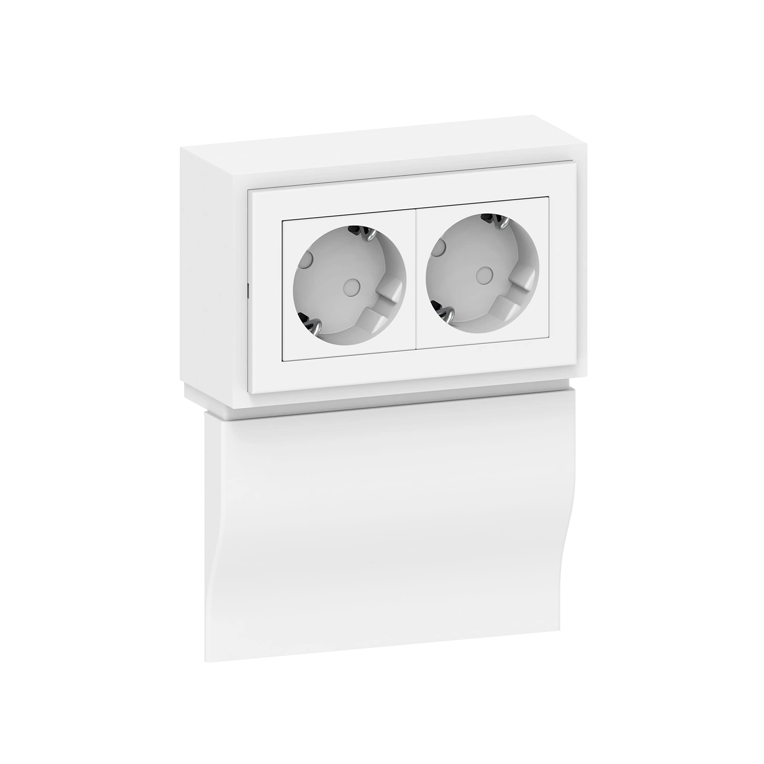 Habengut | Dual socket unit for skirting board, white, empty housing for mounting and installing a 2-way socket