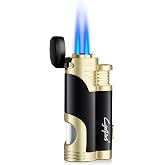 Cigar Butane Torch Lighter, Dual Jet, Windproof, with Punch Lighters | Dual jet flame, windproof, butane refillable with fuel window,cigar punch, gift box. Perfect for cigars, outdoor, home