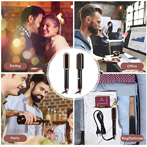 Mennyo Peine Eléctrico para Cabello de Barba para Hombres, Plancha de Barba Caliente, Cepillo Alisador de Barba Pelo Calentar Rápido de 30s y Temperaturas Ajustables, Oro Rosa Negro